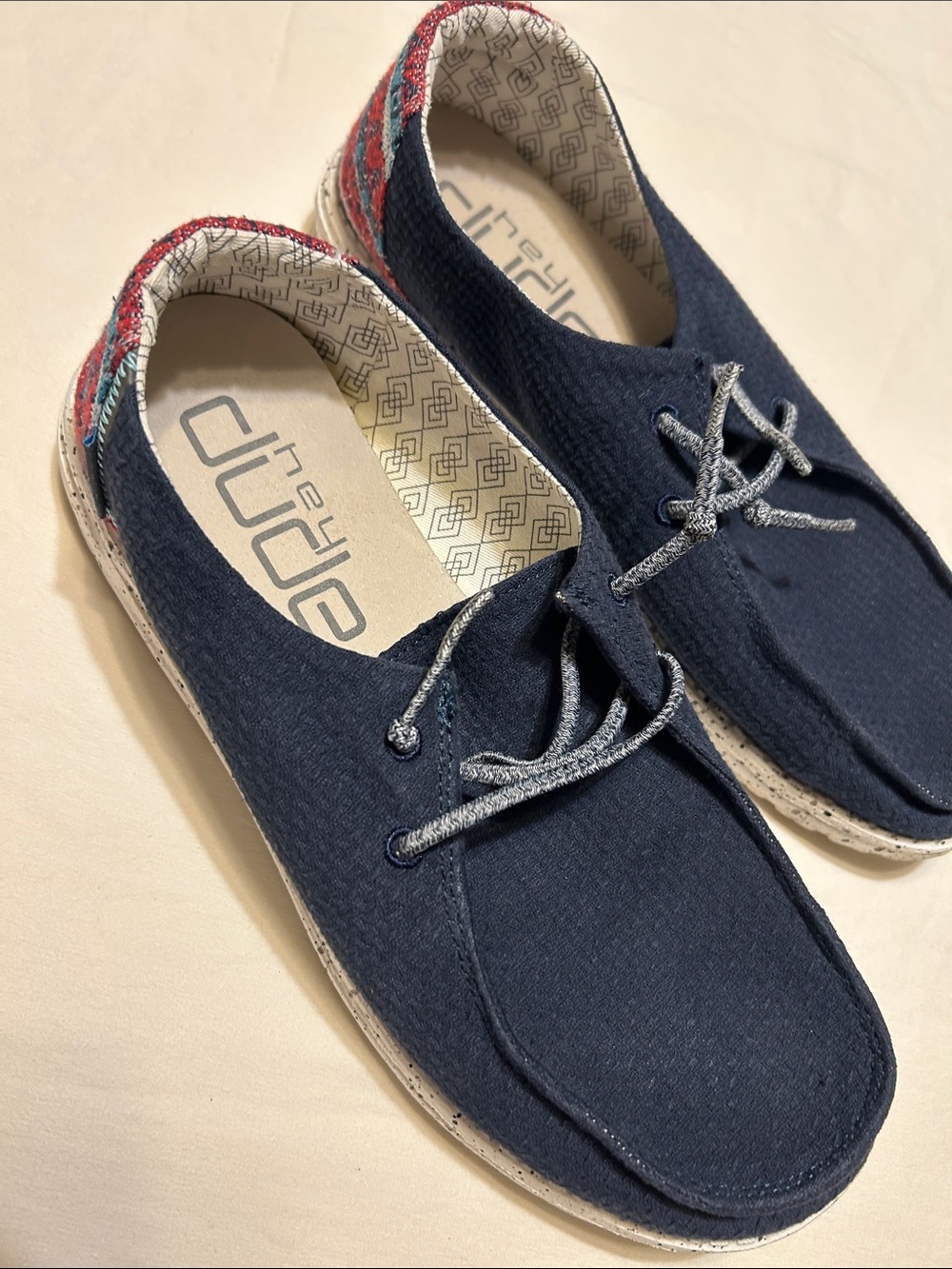 Hey Dude Navy Canvas Slip-On with Speckled Sole and Printed Heel